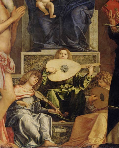 The San Giobbe Altarpiece, detail of music-making angels von Giovanni Bellini