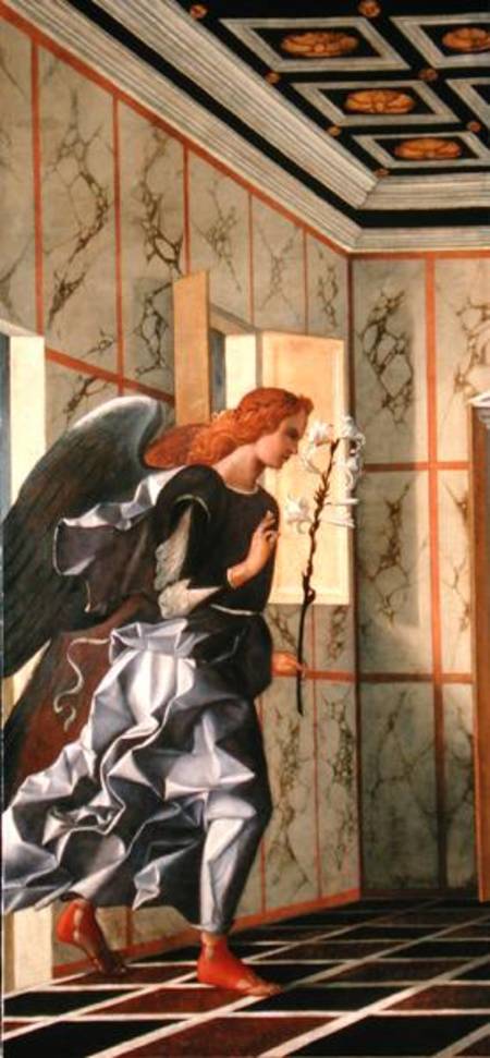 The Archangel Gabriel, from The Annunciation diptych  (post-1998 restoration) von Giovanni Bellini