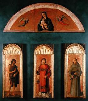 St. Lawrence between John the Baptist and St. Anthony of Padua, in the lunette Madonna and Child wit 15th