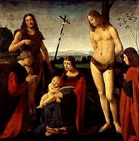 Maria mit dem Kind, sowie den hll. Johannes d.Täufer, Sebastian und Stiftern von Giovanni Boltraffio
