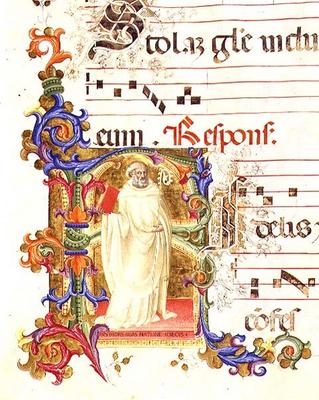Ms 561 f.1r Historiated initial 'R' depicting St. Eligius, from a gradual from the Monastery of San von Giovanni Cimabue