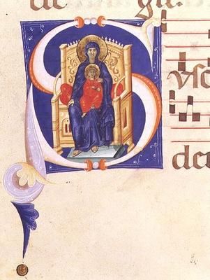 Ms 562 f.16r Historiated initial 'S' depicting the Madonna and Child enthroned, from a gradual from von Giovanni Cimabue