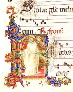 Ms 561 f.1r Historiated initial 'R' depicting St. Eligius, from a gradual from the Monastery of San 16th