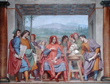 Lorenzo de' Medici (1449-92) surrounded by artists, admiring Michelangelo's 'Faun' von Giovanni (da San Giovanni) Mannozzi