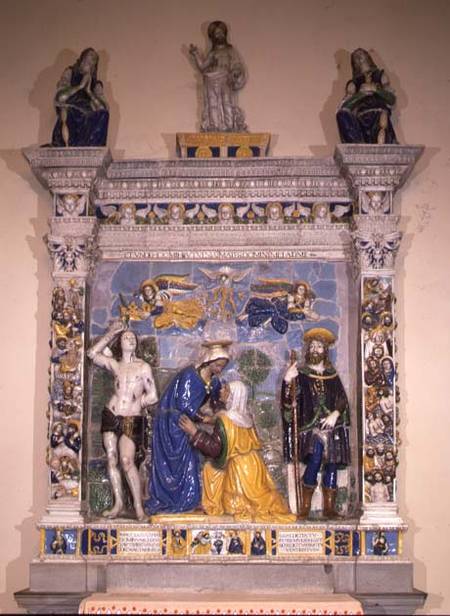 Virgin with SS. Sebastian, James and Anne, bas relief von Giovanni della Robbia