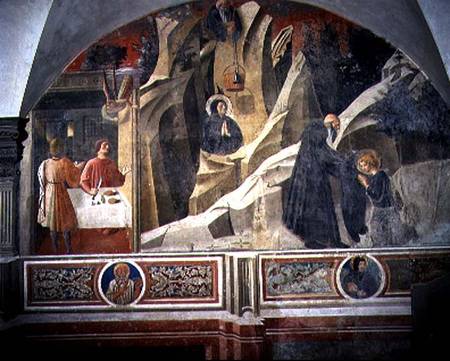 St. Benedict Receiving Bread and a Cloak from the Hermit Romano detail from the fresco cycle of the von Giovanni  di Consalvo