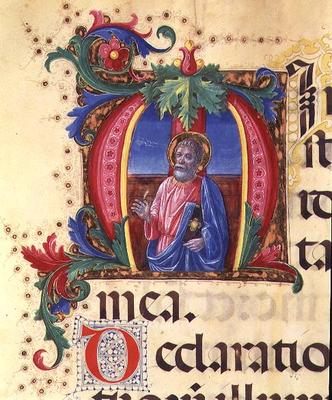 Ms 542 f.31r Historiated initial 'H' depicting a male saint from a psalter written by Don Appiano fr von Giovanni di Guiliano Boccardi