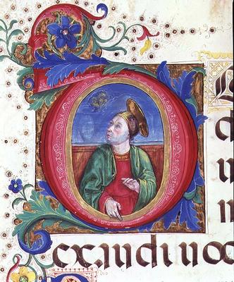 Ms 542 f.53r Historiated initial 'O' depicting a male saint from a psalter written by Don Appiano fr von Giovanni di Guiliano Boccardi