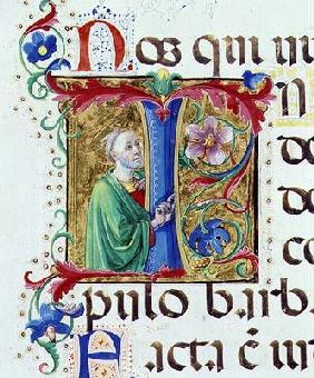 Ms 542 f.44v Historiated initial 'I' depicting a male saint from a psalter written by Don Appiano fr 19th