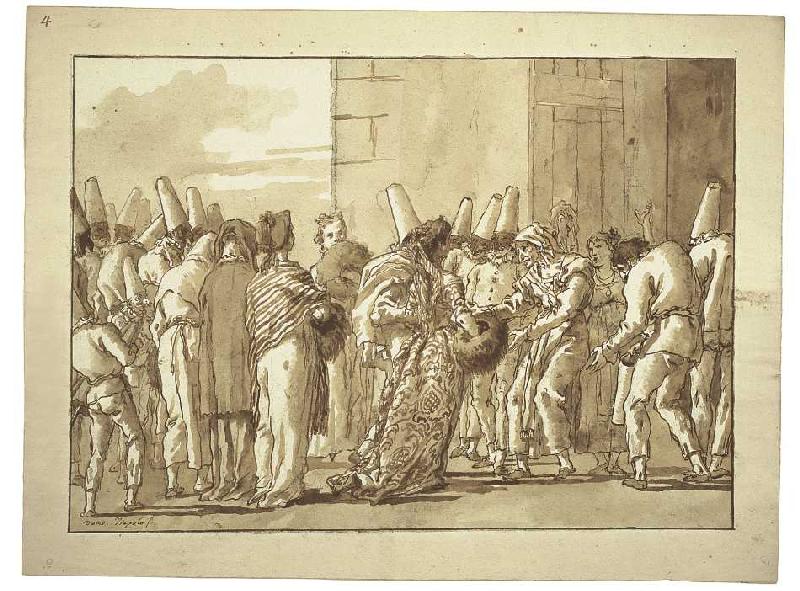 Pulcinellas Vater führt seine Braut nach Hause von Giovanni Domenico Tiepolo