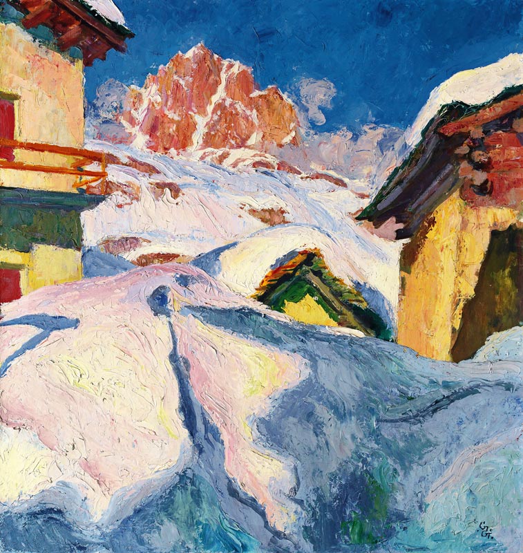 Capolago im Winter mit Blick auf Piz Lagrev von Giovanni Giacometti