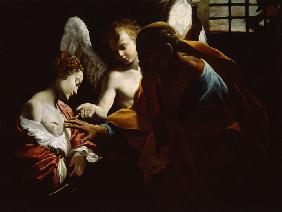 Die heilige Agathe wird vom heiligen Petrus im Gefängnis besucht