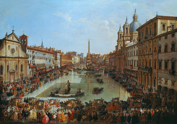 Piazza Navona in Rom unter Wasser gesetzt. von Giovanni Paolo Pannini