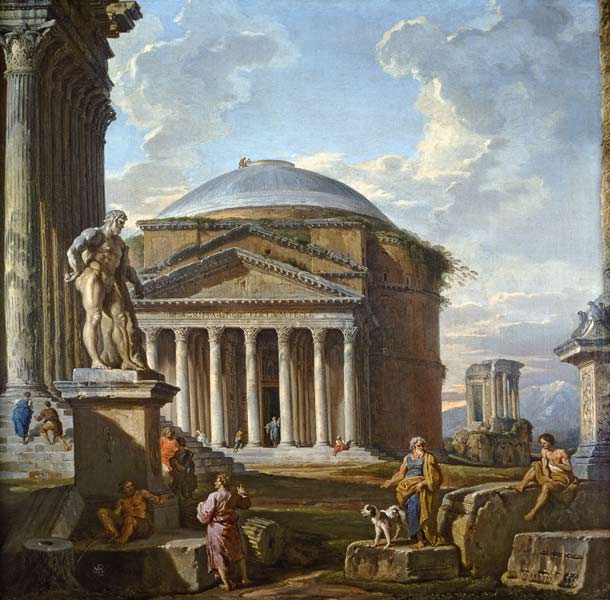 View of the Pantheon, the Farnese Hercules and other Roman Ruins von Giovanni Paolo Pannini
