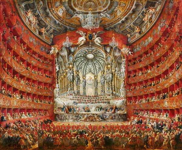 Musikfest, gegeben vom Kardinal de La Rochefoucauld im Teatro Argentina in Rom am 15. Juli 1747 anla von Giovanni Paolo Pannini