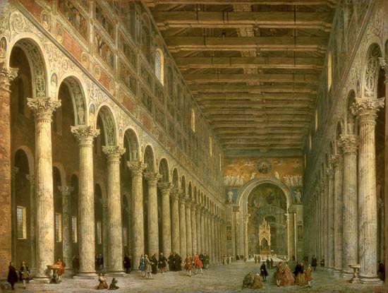 Interior of the Church of San Paolo Fuori le Mura, Rome von Giovanni Paolo Pannini