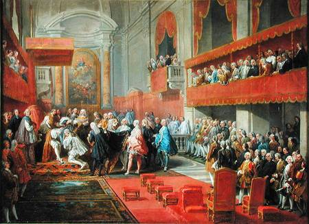 Presentation of the Order of the Holy Spirit to Prince Vaini by Paul-Hippolyte de Beauvillers (1684- von Giovanni Paolo Pannini