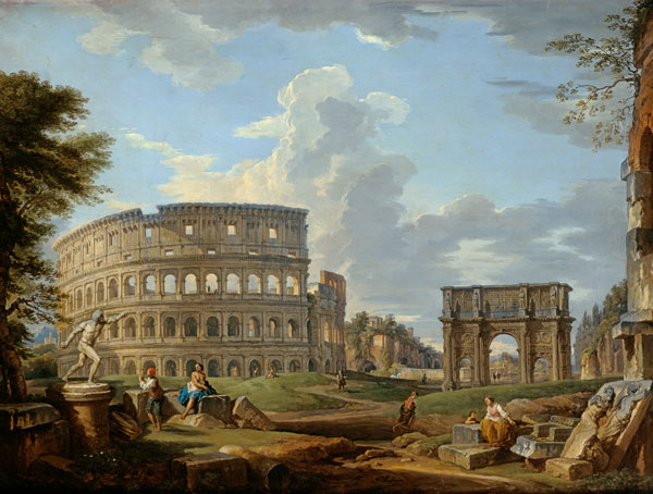 The Colosseum and the Arch of Constantine von Giovanni Paolo Pannini