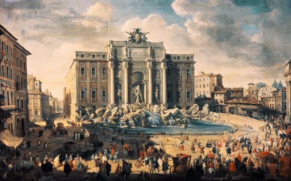 Papst Benedikt XIV. besucht die Fontana di Trevi in Rom 1753-56