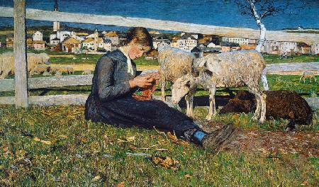 A Girl Knitting 1888