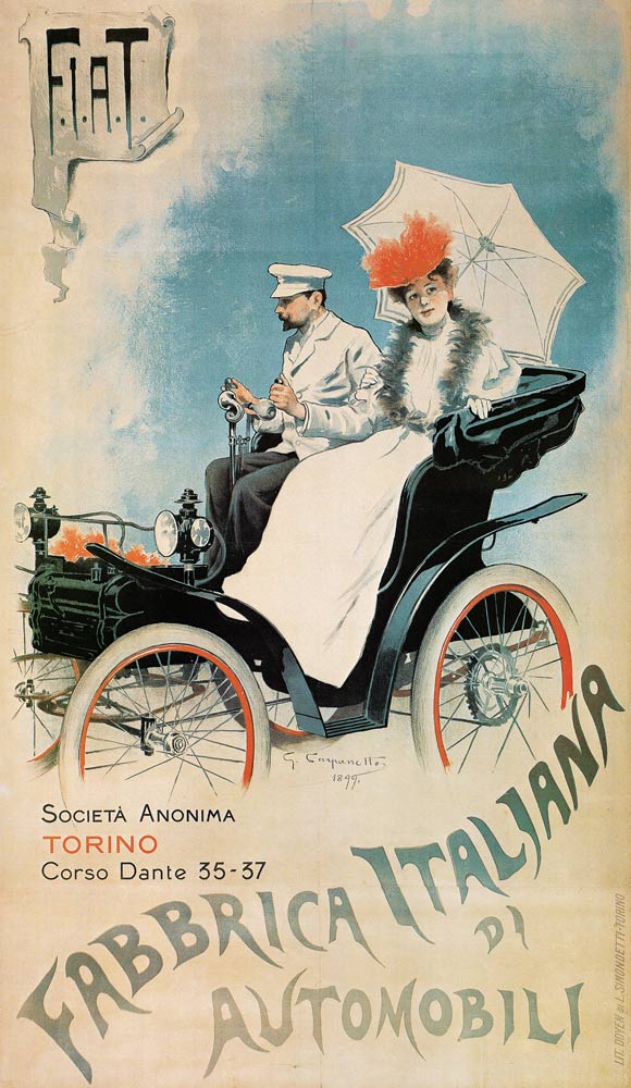 Poster advertising an early 'FIAT' car von Giovanni Battista Carpanetto