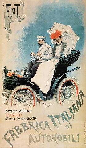 Poster advertising an early 'FIAT' car 1899
