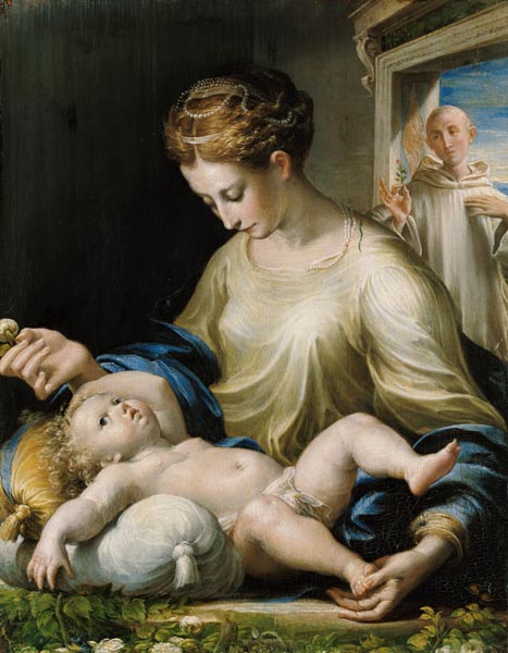 Maria mit dem Kinde und dem hl. Bruno. von Girolamo Mazzola Bedoli