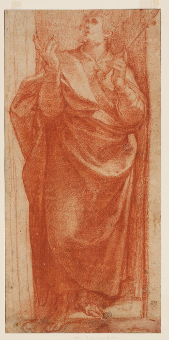 Stehender aufblickender König mit Lilienzepter von Girolamo Muziano