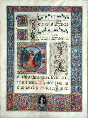 Page from a manuscript with a historiated initial 'D' depicting King David, c.1480 (vellum) von Giuliano Amadei