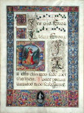 Page from a manuscript with a historiated initial 'D' depicting King David, c.1480 (vellum) 1562