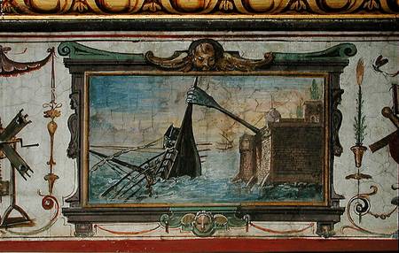 An device that allowed Archimedes (c.287-12 BC) to drag a ship ashore, Stanza della Mattematica von Giulio Parigi