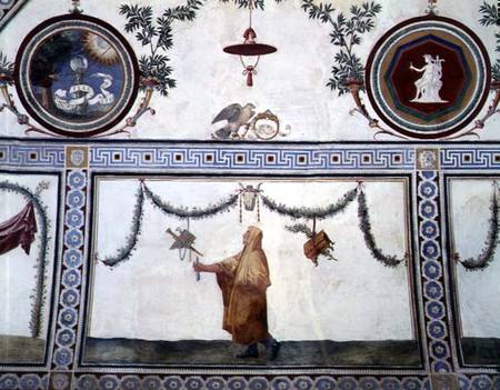 The 'Camera con Fregio di Amorini' (Chamber of the Cupid Frieze) detail of the ceiling depicting a r von Giulio Romano