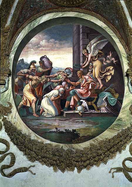 Scene showing that those born under the sign of Aquarius in conjunction with the constellation of Aq von Giulio Romano
