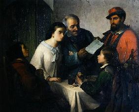 The Letter of the Volunteer, from the Front to the Family, 1861 (oil on canvas) 19th