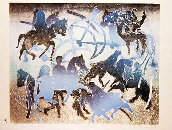 Celtic Horseman with Symbols, 1995 (monotype)  von Gloria  Wallington