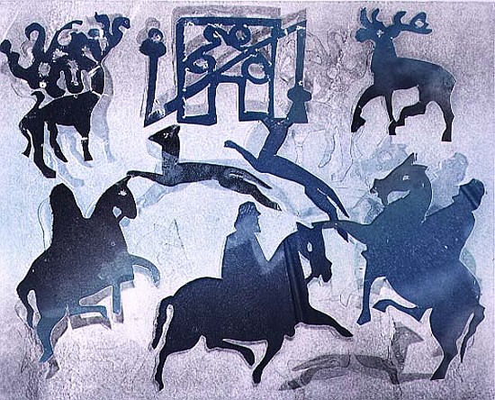 Pictish Hunting Scene III, 1995 (monotype)  von Gloria  Wallington