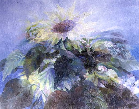 The Green Man with Sunflowers (Nocturne) 1994 (oil on canvas)  von Glyn  Morgan