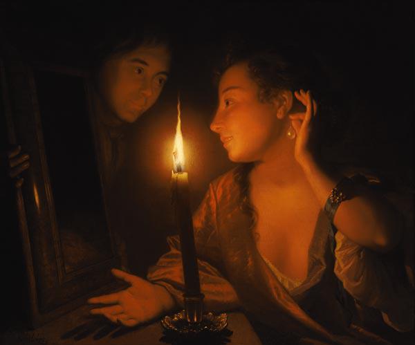 A Lady Admiring An Earring by Candlelight
