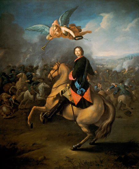 Zar Peter I. in der Schlacht von Poltawa. von Gottfried Danhauer