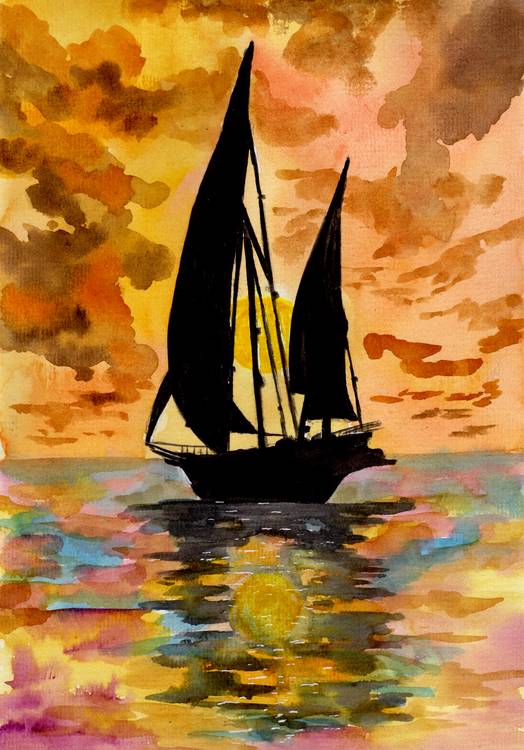 Segelboot und Sonnenuntergang von Sebastian  Grafmann