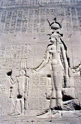 Relief depicting Cleopatra VII (69-30 BC) and her son Ptolemy XVI, from the rear wall of the temple c.125 BC-A