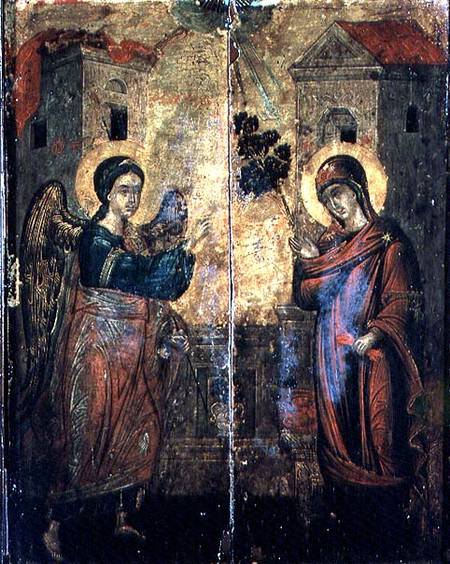 The Annunciation (oil on two panels) von Greek School
