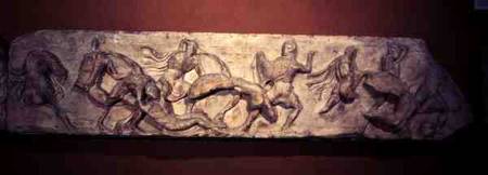 Greeks Fighting Persians, detail of a sculptured frieze from the Temple of Athena Nike on the Atheni von Greek School