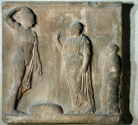 Relief plaque depicting a ceremony of invocation to Theseus von Greek School