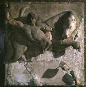 Hercules Fighting the Cretan Bull, one of a series of twelve metopes depicting the Labours of Hercul c.470-457
