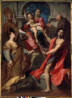 Madonna und Kind mit Heiligen Franz von Assisi, Johannes dem Täufer, Margareta und Gregor dem Großen 1592