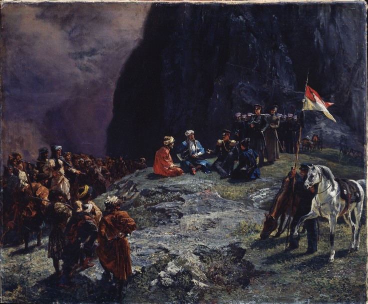 Das Treffen zwischen General Klüke von Klügenau und Imam Schamil 1837 von Grigori Grigorevich Gagarin