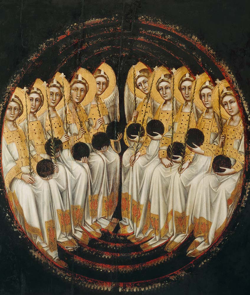 Seated Angels with Orbs in their Hands von Guariento d` Arpo
