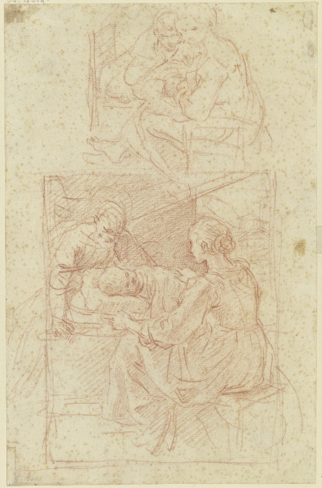 Heilige Familie, das Kind liegt im Bett, oben ein zweiter Entwurf von Guido Reni