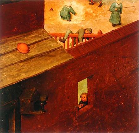 Children's Games, detail of left-hand section showing a child climbing over a fence and another shoo von Giuseppe Pellizza da Volpedo